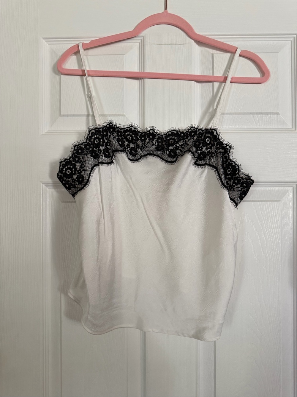 a new day White Cami with Black Lace Trim